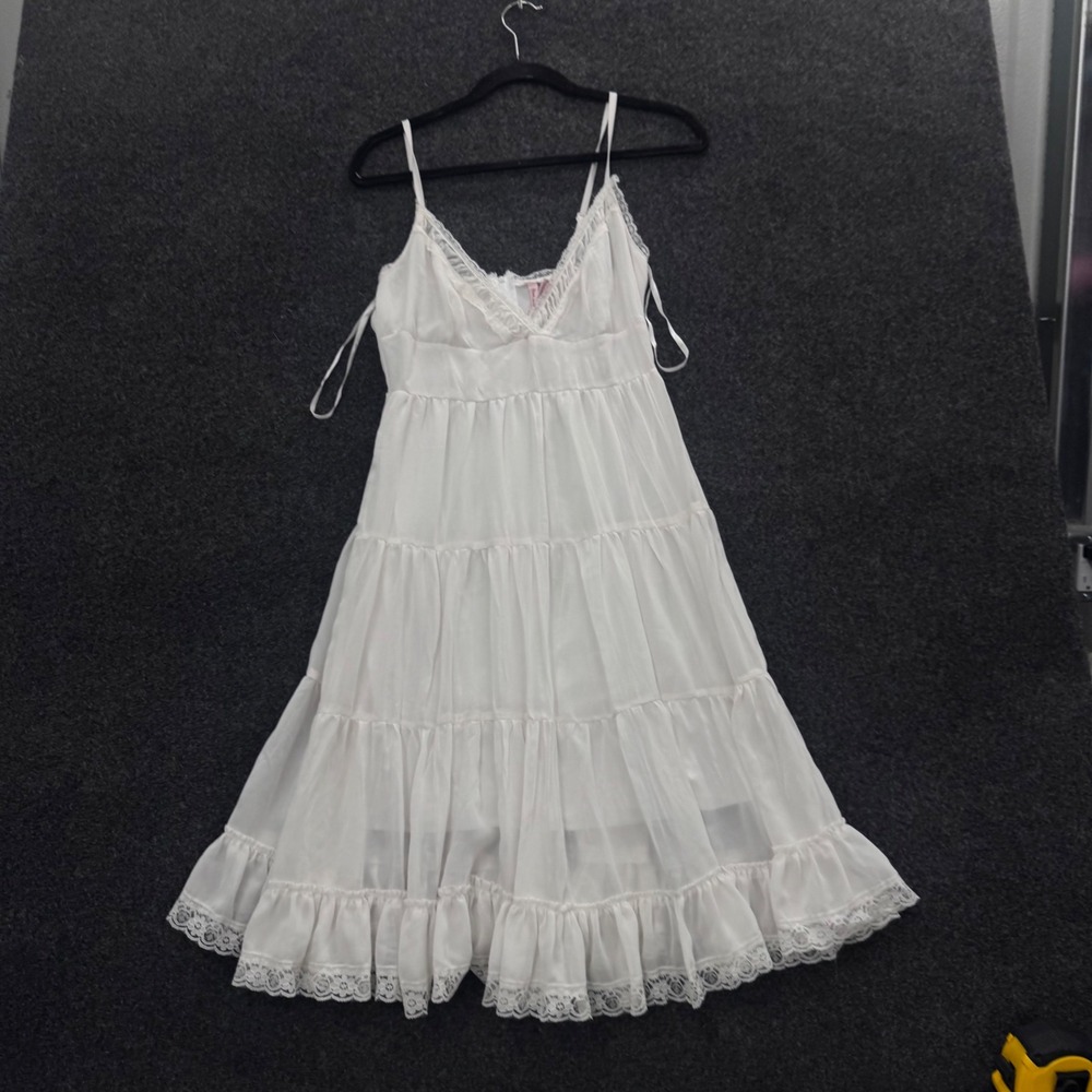 Fire Los Angeles White Lace Trim Tiered Midi Dress Cottagecore Summer Sleeveless